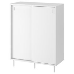 a white cabinet with two doors on one side and an open door on the other