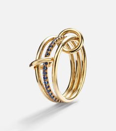 Sonny 18kt yellow gold and sapphire ring in blue - Spinelli Kilcollin | Mytheresa House Scary, Scary Night, Pave Setting, Riveting, Lake House, Sapphire Ring, Gold Rings, Sapphire, Yellow Gold