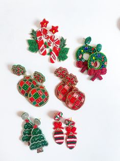 Seasonal Christmas Earrings Beaded Tree Earrings Santa - Etsy Colorful Beads Christmas Earrings Gift, Festive Gold Beaded Christmas Earrings, Beaded Christmas Tree Earrings, Seaf Bead Christmas Tree Cakes Earrings, Handmade Multicolor Christmas Earrings, Silver Bells, Christmas Bead, Earring Tree, Christmas Earrings