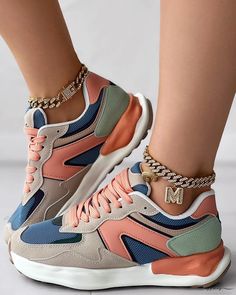 Elluis - Contemporary Lace-Up Platform Sneakers with Colorblock Design Stylish Tennis Shoes, Round Toe Sneakers, Sneakers Patterns, Healthy Hair Tips, Outdoor Sandals, Long Sleeve Short Dress, Round Toe Heels, Lace Up Sandals, Boots And Sneakers