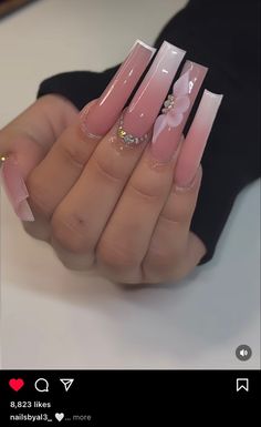 Latina Nail Inspo Medium, Long Nail Inspo Acrylic, Bedazzled Nails, Acrylic Nail Set, Drip Nails, Girly Acrylic Nails, French Tip Acrylic Nails, Short Square Acrylic Nails, Long Acrylic Nails Coffin