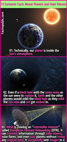 three different types of planets in the sky with captioning information about them and how they are made