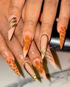 Azeez Hafeez Olamilekan on Instagram Fall Nails Stiletto, Orange Trendy Nails, Fall Stiletto Nails Design, Aphrodite Nails, Sassy Nails, Stiletto Nails Designs, Almond Nails Designs, Crazy Nails