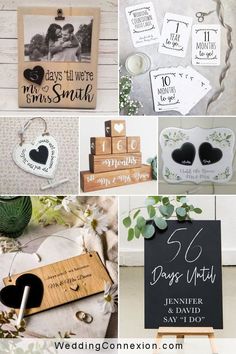 wedding gift ideas for the couple on their wedding day, including personalized wooden signs