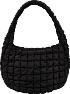 Winter Black Shoulder Bag For Errands, Black Shoulder Bag For Winter Errands, Black Bags For Winter Errands, Casual Black Quilted Bag, Black Quilted Shoulder Bag For Winter, Black Nylon Hobo Bag Shaped As A Tote, Casual Black Nylon Hobo Bag, Black Quilted Nylon Shoulder Bag, Quilted Black Nylon Shoulder Bag