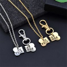 The best BFF necklaces ever, right?! Give yourself and your best canine friend something to share - a necklace for you and a cute tag for their collar with half a bone each Diamond Moon Necklace, Best Friends Matching, Pear Shaped Diamond Necklace, Diamond Cross Necklace Gold, Double Horn Necklace, Keychain Necklace, Matching Keychains, Bff Necklaces, Bone Necklace