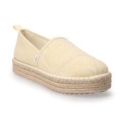 Step into comfort and style with these TOMS Wren women's espadrille platform shoes. Click this FOOTWEAR GUIDE to find the perfect fit and more! Step into comfort and style with these TOMS Wren women's espadrille platform shoes. Click this FOOTWEAR GUIDE to find the perfect fit and more! FEATURES Espadrille design Lightweight Slip-on for easy on and offDETAILS Canvas upper and lining Rope midsole Rubber outsole Round toe Slip-on 1.5-in. platform Spot clean Imported Size: 7.5. Color: Natural. Gend Espadrille Slip-ons With Rubber Sole And Round Toe, Cushioned Espadrille Slip-ons, Spring Platform Slip-ons With Round Toe, Espadrille Slip-ons With Rubber Sole, Comfortable Round Toe Espadrille Slip-ons, Comfortable Platform Slip-ons For Spring, Casual Platform Slip-ons With Round Toe, Casual Round Toe Platform Slip-ons, Comfortable Espadrilles With Textured Sole And Round Toe