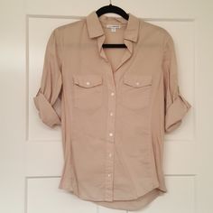 Brand New Without Tags. Never Worn, Only Tried On. Bought It From Bloomingdales Years Ago. Button Down Roll Up Sleeves Shirt In Beige/Tan Color. James Peres Is A Contemporary Brand Not Junior. I Had To Pick Size 2 Since Standard Sizing Doesn't Offer Size 3 On Poshmark. Fitted Beige Shirt With Pockets, Fitted Button-up Blouse With Roll-up Sleeves, Fitted Blouse With Pockets And Spread Collar, Beige Roll-up Sleeves Top For Work, Fitted Casual Blouse With Roll-up Sleeves, Roll Up Sleeves, Tan Color, Roll Up, Shirt Sleeves