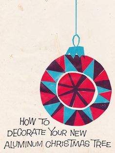 a christmas ornament hanging from the side of a white card with red, blue and black designs