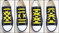 Lacing Chuck Taylors, Ladder Lace Shoes Tutorial, Star Shoe Lace Pattern 4 Holes, No Tie Shoe Lace Ends, Fancy Shoe Lacing, High Top Lace Patterns, Unique Ways To Tie Shoelaces, Cool Shoe Lace Patterns Step By Step, Converse Laces Ideas High Tops