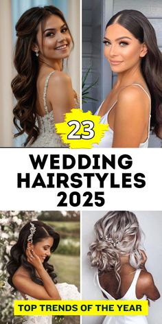 Wedding hairstyles 2025 bring endless ideas for brides and bridesmaids, including simple updos, boho half up half down, and easy options for thin hair. Whether you’re a bride with medium length or long hair, you’ll find styles to suit all textures, from curly hair to straight black or brunette looks. Add a veil or go for a Korean-inspired side ponytail for a chic, trendy touch. Wedding Hairstyles For Plunging Neckline, Side Pony Updo Wedding, Ponytail For Wedding Bride, Halter Dress Hairstyles Wedding, Cute Simple Hairstyles For Long Hair Easy Updo, Bridal Hair Dark Brown, Hairstyles Down For Wedding, Brunette Half Up Half Down Wedding Hair, Hairstyles For Long Hair Down