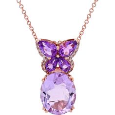 Elegant 14K Rose Gold Amethyst Butterfly Pendant - 5.20 Carat Total Gem Weight Luxury Rose Gold Amethyst Necklace, Luxury Amethyst Gemstones For Gift, Luxury Amethyst Gemstones As Gift, Luxury Lavender Jewelry As A Gift, Luxury Lavender Jewelry With Gemstone Accents, Luxury Kunzite Jewelry With Accent Stones, Elegant Lavender Amethyst Gemstone, Luxury Amethyst Gemstones With Accent Stones, Luxury Purple Amethyst Gemstones