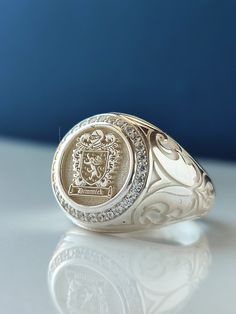 Family Crest Coat of Arms Shield Signet Ring, Sterling Silver Personalized Jewelry,Personalized Shield signet ring