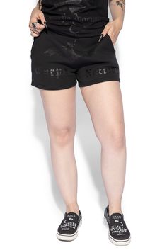 Carpe Noctem - Black On Black Women's Shorts Black Summer Bottoms With Comfort Waistband, Black Cotton Athleisure Bottoms, Sporty Black Cotton Bottoms, Black Cotton Bermuda Shorts, Black Comfort Waistband Shorts, Black Cotton Shorts With Relaxed Fit, Black Relaxed Cotton Bottoms, Black Relaxed Fit Shorts, Black Cotton Relaxed Fit Shorts