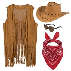 PRICES MAY VARY. 100% Polyester Imported Package Includes:You will get 1 cowgirl hat ,1 cowgirl fringe vest, 1 bandanas and 1 heart glass in your package, so you don't have to worry about matching for classic Western Cowgirl Outfits Set Suitable Size :The fringe vest is soft and stylish，Each cowboy hat measures about 13.4*14.96*4.7inch, a suitable wearing size for most people; With a adjustable rope on it, you can adjust the tightness according to your needs; The bandana is 55 x 55 cm/ 21.6 x 21 Western Cowgirl Outfits, Cowgirl Costume, Fringe Vest, Shaped Sunglasses, Cowgirl Hat, Heart Shaped Sunglasses, Country Concerts, Mens Halloween Costumes, Western Cowgirls