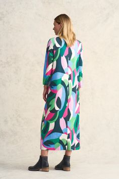 Distinctive and charming, the Printed Ponte Dress features the colourful and bright Abstract print. In an easy midi-length with a fashionable boat neck, pair this ¾ sleeve dress with our Ink-coloured Boiled Wool Jacket and your favourite winter boot or espadrille for effortless styling. Boiled Wool Jacket, Colourful Abstract, Ponte Dress, Boiled Wool, Wool Jacket, Ink Color, Abstract Print, Boat Neck, Winter Boot