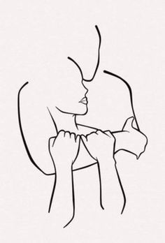 a line drawing of a man and woman kissing