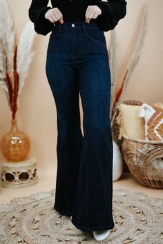 Trevor High Rise Trouser Denim – Everyday Chic Boutique Flare Jeans Style, Trendy Denim, Perfect Denim, Everyday Chic, High Waist Fashion, Jeans Dark Wash, Denim Flares, Bell Bottom, Chic Boutique