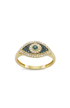 Protect yourself from negativity with this charming evil-eye ring topped with blue-and-white diamonds for a sparkling pop of color. Total diamond weight: 0.30ct. Color: I–J Clarity: I2–I3 10k gold/diamond Imported Diamond Guide Blue Eye Ring, Evil Eye Ring Gold, Diamond Evil Eye, Evil Eye Ring, Diamond Guide, Dope Jewelry, Eye Ring, Fabulous Jewelry, Evil Eye Jewelry