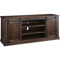 the entertainment center is made out of wood