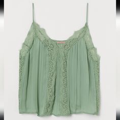 H&M+ Lace-Trimmed Camisole Top Super Sexy Top. Pastel Green. Summer Lace Tank Top Intimate, Summer Lace Top With Built-in Bra And V-neck, Green Lace Top For Summer, Sleeveless Lace Top Intimate For Summer, Green Lace Cami Top, Summer Lace Tank Top For Daywear, H&m Tank Top For Spring, Summer Sleeveless Lace Top With Built-in Bra, Green Lace Trim Tank Top For Summer