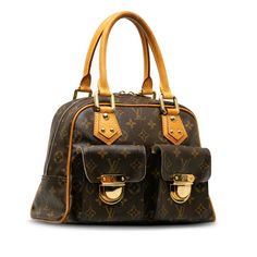 Product Details: Brown Louis Vuitton Monogram Manhattan PM Handbag. The Manhattan PM features a monogram canvas body, rolled vachetta leather handles, a top zip closure, exterior flap pockets with gold-tone hardware and push lock closures, and an interior slip pocket. 7.9" L x 11" W x 3.5" D, 4.7" drop. Serial number TH6026. Condition: . Good. Exterior Front Out Of Shape. Exterior Back Out Of Shape. Exterior Bottom Discolored, Out Of Shape. Exterior Handle Cracked, Discolored, Out Of Shape, . Exterior Pocket Out Of Shape, . Exterior Corners . Exterior Side Out Of Shape, . Exterior Top Out Of Shape, . Interior Lining . Item has an odor of Musty. Lock Scratched. Practical Attachment Scratched. Zipper Scratched. Please note this is a item that may display signs of wear consistent with the con Display Signs, Diaper Backpack, Leather Handles, Casual Backpack, Casual Bags, Handbag Backpack, Monogram Canvas, Flap Pocket, Leather Handle