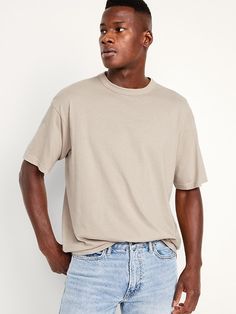 Loose Fit Crew-Neck T-Shirt | Old Navy Casual T-shirt With Ribbed Neckline For Streetwear, Casual Short Sleeve Top With Ribbed Neckline, Crew Neck T-shirt With Ribbed Neckline For Streetwear, Summer Crew Neck T-shirt With Ribbed Neckline, Streetwear T-shirt With Ribbed Crew Neck, Casual T-shirt With Ribbed Neckline For Spring, Summer T-shirt With Ribbed Crew Neck, Casual Cotton Short Sleeve Top With Ribbed Neckline, Summer Relaxed Fit Short Sleeve Top With Ribbed Neckline