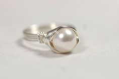 Pearl Ring Wire Wrapped Jewelry Handmade by JessicaLuuJewelry Elegant White Hypoallergenic Pearl Ring, Elegant Nickel-free White Rings, Elegant White Nickel-free Rings, Handmade Gifts For Women, White Pearl Ring, Right Hand Ring, Ring Wire, Right Hand Rings, Hand Ring