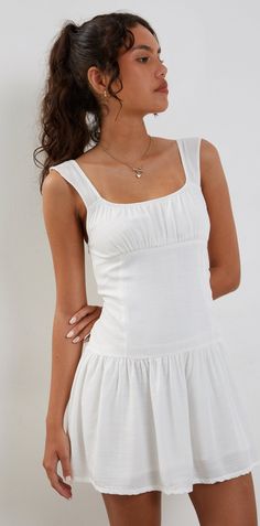 White Mini Dress | Nihao – motelrocks-com-us White Dress Short Casual, Dress Short Casual, Cream Mini Dress, Bandeau Dress, Darling Dress, Grad Dresses, Body Con Skirt, Prom Party Dresses, Tea Dress