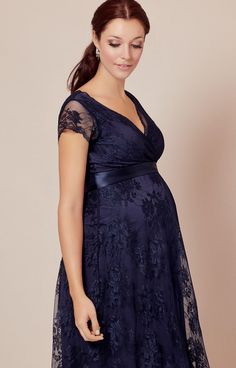 Sumptuously rich new Arabian Nights is the latest colourway for our best-selling Eden short maternity gown. Such a striking yet simple colour to accessorise, it’s perfect for your busy festive social calendar. For your supreme comfort, we chose our signature stretch lace, with an intricate floral pattern over soft-sheen tonal lining for swish without cling. Delicate cap sleeves are unlined so soft edged floral lace takes centre stage, highlighting the delicate scalloped edge in the deep crossove Elegant Maternity Dress For Party, Elegant Party Maternity Dress, Elegant Maternity Party Dress, Elegant V-neck Maternity Dress For Evening, Elegant Blue Maternity Dress With V-neck, Elegant Blue V-neck Maternity Dress, Rose Tiffany, Maternity Wedding Dresses, Maternity Wedding