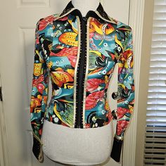 Nwt Vintage Diane Olsen Blung Tropical Zipup Shirt Size Xsmall. Beautiful Bright Colors, Multi Colored Bling. In Excellent Condition Multi Colored, Bright Colors, Zip Ups, Womens Tops, Red, Women Shopping, Color