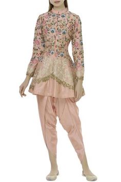 Shop for Sonali Gupta Peach Blended Silk Embroidered Peplum Tunic And Dhoti Pant Set for Women Online at Aza Fashions Festive Chikankari Embroidery Peplum Palazzo Set, Festive Chikankari Embroidered Peplum Palazzo Set, Festive Peplum Palazzo Set With Chikankari Embroidery, Festive Chikankari Embroidery Anarkali Set With Peplum Shape, Festive Chikankari Embroidered Peplum Anarkali Set, Anarkali Peplum Sets With Chikankari Embroidery, Festive Chikankari Embroidery Peplum Set, Festive Peplum Salwar Kameez, Festival Peplum Kurta