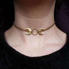 Triple Moon Goddess Choker Moon Choker Necklace, Moon Goddess Necklace, Moon Choker, Crescent Moon Jewelry, Pagan Necklace, Pentagram Necklace, Witch Necklace, Moon Phases Necklace, Wiccan Jewelry