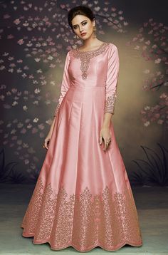 Indian Gowns Dresses Latest, Silk Anarkali Gown, Party Wear Long Gowns, Colour Party, Bridal Anarkali, Silk Anarkali Suits, Party Wear Gowns, Silk Anarkali, Party Wear Gown