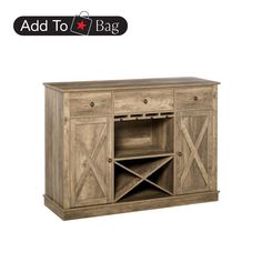 the sideboard is made out of wood and has an open wine bottle compartment on top