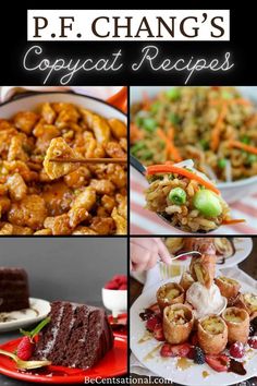 the cover of p f chang's copycat recipes, with pictures of different foods