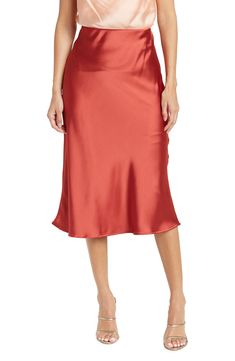 Elevate your wardrobe with this pull-on bias satin midi skirt for elegant, feminine style. 31" length (size S) Elasticized waist Pull-on style Satin construction 97% polyester, 3% spandex Machine wash cold, line dry Made in USA Model’s stats for sizing: 5’10” height, 34” bust, 27” waist, 35” hips. Model is wearing size S. Relaxed Midi Skirt With Bias Cut, Spring Bias Cut Midi Skirt, Fitted Satin Knee-length Skirt, Fitted Knee-length Satin Skirt, Spring Satin Bottoms With Bias Cut, Satin Bias Cut Bottoms For Spring, Spring Party Satin Pencil Skirt, Bias Cut Satin Bottoms For Spring, Formal Satin Knee-length Skirt