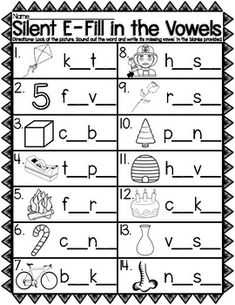 the worksheet for silent e - fill in the words with pictures and letters