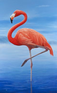 a painting of a flamingo standing in the water