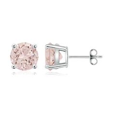 The beauty of these morganite stud earrings lies in their simple design and ravishing peach hue. The round morganites are secured in a silver basket prong setting and look refined.