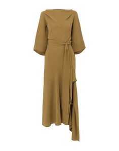 crepe, no appliqués, round collar, long sleeves, no pockets, side closure, zipper closure, unlined, solid color , Color: Military green , Size: 2 Petar Petrov, Womens Long Dresses, Dress Drape, Story Telling, Gathered Sleeves, Silk Midi Dress, Green Midi Dress, Abaya Fashion, Women Long Dresses