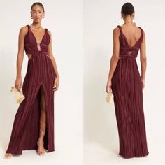 Small Rip That Can Be Easily Fixed! Floor-length Gown For Date Night, Burgundy Maxi Cocktail Dress, Red Maxi Dress For Gala, Burgundy Floor-length Cocktail Dress, Red Backless Evening Maxi Dress, Burgundy Sleeveless Evening Dress, Burgundy Maxi Dress For Party, Fitted Burgundy Maxi Dress For Cocktail, Burgundy Fitted Cocktail Maxi Dress