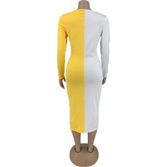 Plus Size Patchwork Cross Bandage Long Sleeve Dress Fitted Patchwork Bodycon Dress For Spring, White Patchwork Mini Dress For Fall, White Fitted Midi Dress With Patchwork, Spring Patchwork Bodycon Dress, Yellow Long Sleeve Bodycon Dress, White Long Sleeve Color Block Dress, White Color Block Midi Dress, Fitted White Color Block Dress, White Color Block Dresses For Fall