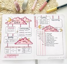 Cloud Theme, Bulletin Journal Ideas, School Organization Notes, Bullet Journal Notebook, Bullet Journal Design Ideas, Cloud Drawing, Gloomy Day, Planning Your Day, I Pick