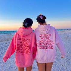 - 8 oz., 50% USA cotton, 50% polyester- Pill-resistant air jet yarn- Unisex Sizing- Will not shrink when washed/dried- Runs true to size, Size up for oversized look Bff Hoodies For 2, Bsf Ideas, Friend Hoodies, Bff Hoodies, Sunset Together, Best Friend Sweatshirts, Sunset Watching, Best Friend Hoodies, Bestie Photos