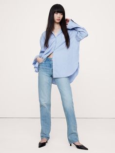 Our take on the season's mid-rise styles, these straight-leg jeans are cut for a classic look from a rigid, 100% cotton denim so it molds to you with every wear.  Mid-Rise Straight: Mid-rise (9. 5") sits at the hips.  Relaxed through the thigh with a classic, straight leg.  Full length.  Regenerative Cotton: This style is made with cotton sourced from Regenagri® certified farms using regenerative farming practices, ones that aim to improve biodiversity and secure the health of the land and those Regenerative Farming, Petite Shorts, Bottom Clothes, The Land, First Look, Straight Jeans, Classic Looks, Straight Leg Jeans, Leg Jeans