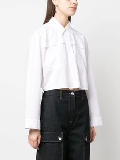 REMAIN long-sleeve Cropped Shirt - Farfetch White Long Sleeve Cropped Cotton Shirt, White Cotton Cropped Long Sleeve Shirt, White Cotton Long Sleeve Cropped Shirt, White Long Sleeve Cropped Shirt For Fall, White Cropped Shirt For Fall, Classic Long Sleeve Cropped Cotton Shirt, Long Sleeve Cotton Cropped Shirt For Work, Birger Christensen, Cropped Shirt