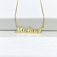 "- Name necklace is made with high quality 14K real solid gold. - You can order dainty name necklace in white gold or yellow gold. - 14K gold dainty name necklace, the perfect combination of elegance, and sophistication. 14K personalized nameplate necklace is the ideal accessory for any occasion, from everyday wear to special events. - Featuring a stunning Dainty Customized jewelry in 14K solid gold, Personalized jewelry is sure to catch the eye of anyone who sees it. The delicate gold chain name necklace adds a touch of elegance and femininity to the design, making it the perfect necklace for women of all ages. - 14K solid gold custom name necklace is not only a beautiful piece of personalized jewelry, but it is also the perfect gift for any special occasion. Whether you're looking to sur White Gold Name Necklace For Birthday, Classic Name Necklace For Birthday, Customized Yellow Gold Necklace For Birthday Gift, White 14k Gold Nameplate Necklace, Personalized White Gold Name Necklace For Birthday, Classic Custom Name Necklace For Birthday Gift, Classic Customized Name Necklace For Birthday, Customizable Yellow Gold Necklace For Birthday, Birthday White Gold Name Necklace