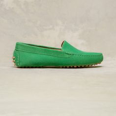 The Felize | Hand-stitched Suede Driving Moccasin | M.Gemi Classic Spring Loafers With Suede Lining, Formal Spring Moccasins With Suede Lining, Spring Leather Loafers With Suede Lining, Casual Green Suede Moccasins, Elegant Moccasins With Suede Lining For Spring, Elegant Spring Moccasins With Suede Lining, Spring Suede Loafers With Rubber Sole, Luxury Suede Loafers For Spring, Green Suede Moccasins With Rubber Sole