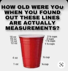 Cup Measurements, Red Solo Cup, Cooking Measurements, Red Cup, Solo Cup, Everyday Hacks, Simple Life Hacks, Diy Life Hacks